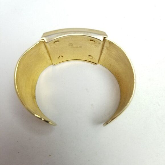 Vintage Avon Wide Cream Enamel Square and Gold Tone Cuff Bangle Bracelet, Estate - Picture 4 of 7